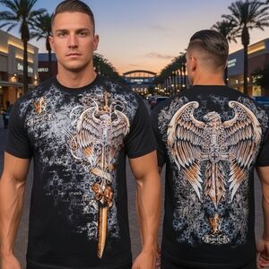 Men's Black and Gold Winged Sword Tee